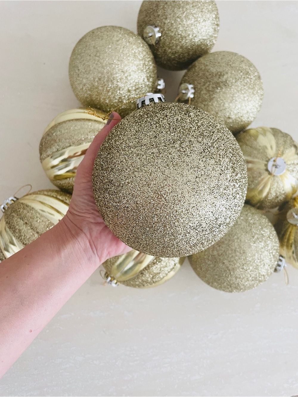 Lot of 11 Large 5” Gold Christmas Ornaments Globe Holiday Home Decor